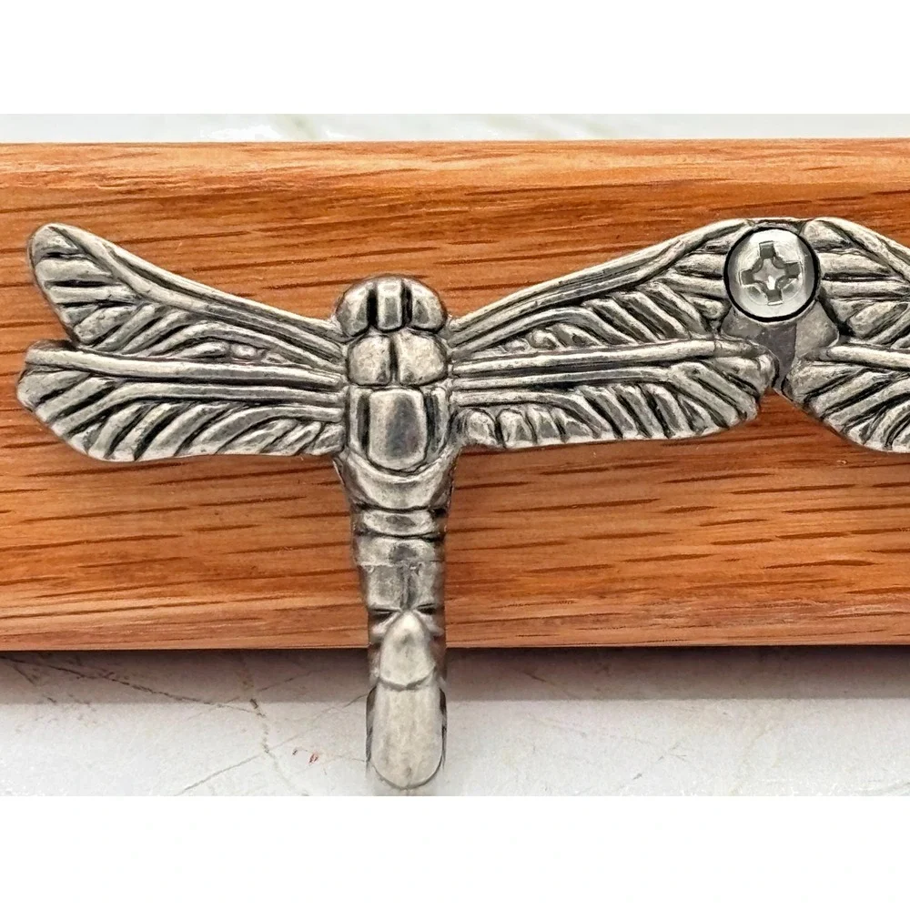 Artisan Signed Oak Dragonfly 3 Hook Key Rack Handmade 2024 Bradenton FL Bonefish